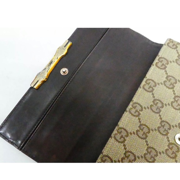 Authentic GUCCI GG Monogram Bamboo Brown/Gold Canvas Bifold Wallet 129166-2778 - Picture 10 of 14